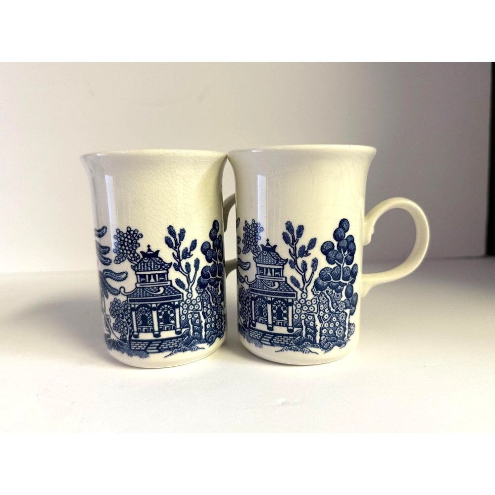 Coffee Mugs Cups Willow English Ironstone Cups Set 4 Churchill Georgian Shape - Picture 5 of 11